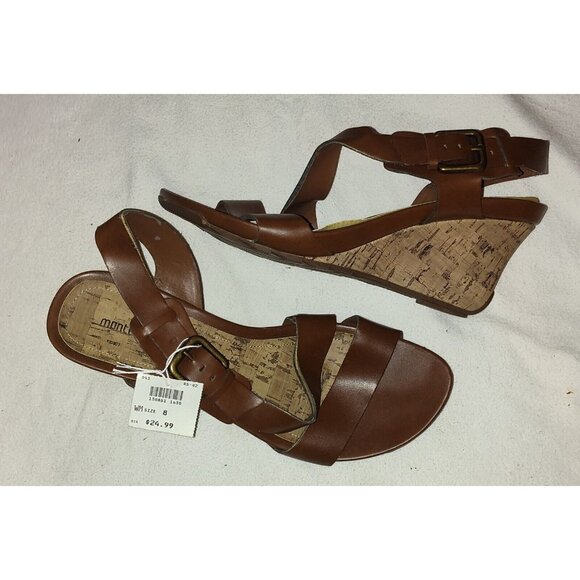 Montego Bay Club Wedge Sandals Size 8 Womens Dark Brown Open Toe Cork Slingback - Picture 1 of 6